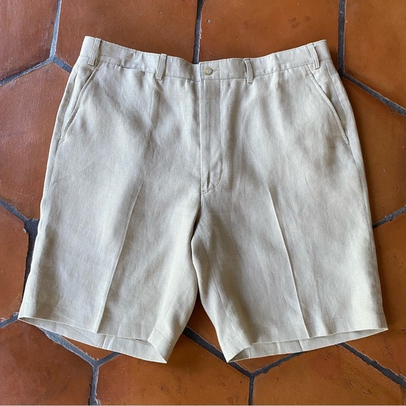 Men's Hertling Brooklyn Britches Tan Linen Flat Front Shorts 40 Coastal Preppy - Picture 1 of 6